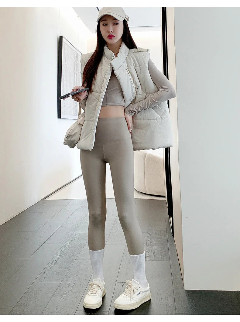 BIVIGAOS Autumn New Thin Rabbit Fleece Shark Leggings Women High Waist Elastic Pressure Slim Sport Fitness Winter Warm Leggings