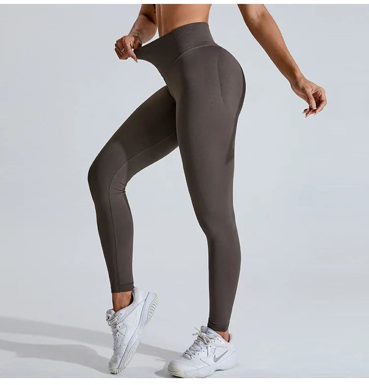 NCLAGEN Women's Seamless Yoga Leggings High V-Waist Tummy Control Scrunch Butt Lifting GYM Workout Pants Outdoor Sports Fitness
