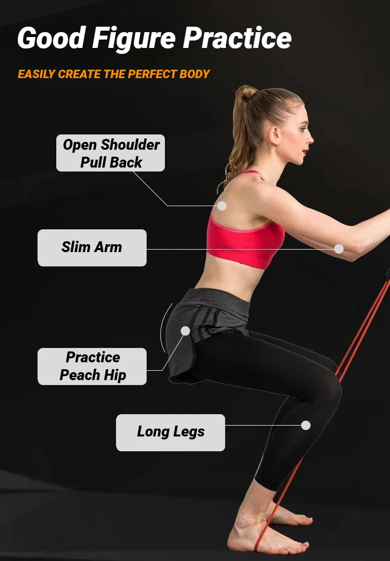 5-level resistance bands with handles for home workout, strength training, and full-body fitness exercises.
