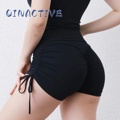 QINACTIVE Shorts Women High V Waist Drawstring Sports Shorts Cycling Biker Breathable Butt Crack Push Up Short Leggging Tights