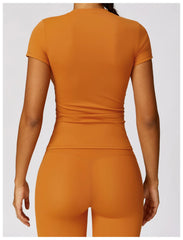 Women's summer running sports t-shirt with short sleeves, round neck, breathable, and stretchy slim fit gym and yoga top.