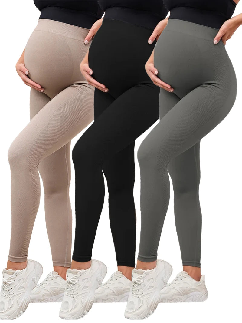 3-Piece Pregnant Women's Yoga Pants Set - High-Elastic Maternity Sports Leggings