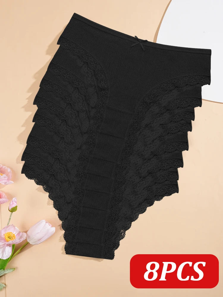 8-Piece Women's Cotton Lace Panties - Sexy Double Strap Bikini Underwear