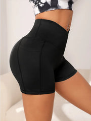 Women's Cross-Waist Yoga Biker Shorts - High-Waist Fitness Shorts with Pockets