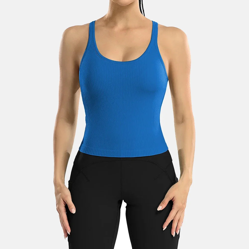 Women’s Slim Fit Sports Tank Top - Padded U-Neck Racerback Yoga Top