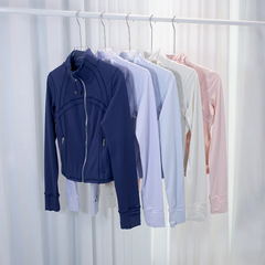 Women's Yoga Short Sports Jacket with Gold Zipper - Slim Fit Gym Workout Jacket