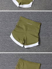 Color Contrast High-Waist Sports Shorts - Elastic Peach Hip Fitness Yoga Pants
