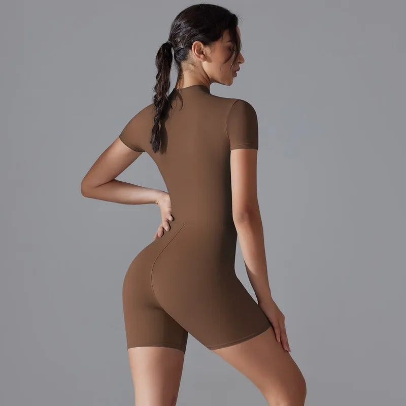 Summer Zipper Workout Jumpsuit Sports Overalls Women Gym Clothing Running Fitness Suits Gym Tracksuit Short Sportswear Yoga Set