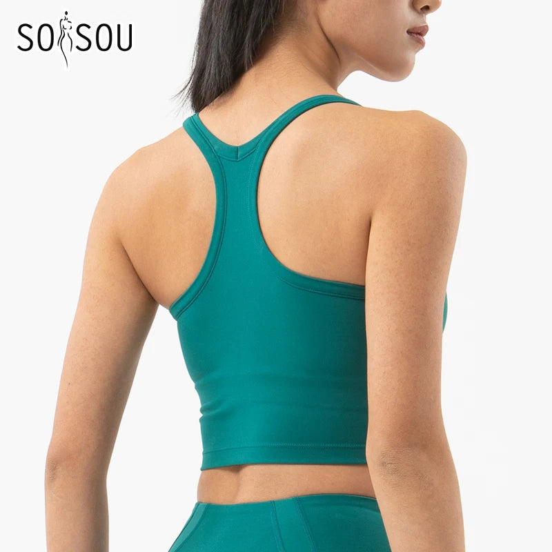 SOISOU Women's Nylon Sports Bra – Double Layer, Removable Pads, Gym & Yoga Top
