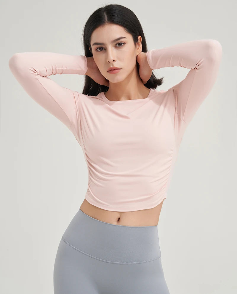 SOISOU Nylon Women Tops Gym Yoga Shirts Sportswear Tight Elastic Breathable Comfortable Sports Top Yoga Wear Womens Clothing