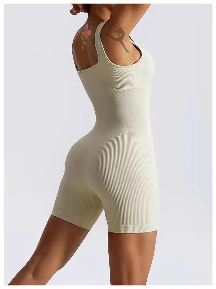 STOUREG Seamless threaded tight one-piece yoga wear,women's high elasticity sports one-piece,hip lifting shorts fitness clothing