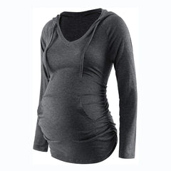 Striped V-Neck Maternity & Nursing Hoodie - Autumn/Winter Pregnant Top