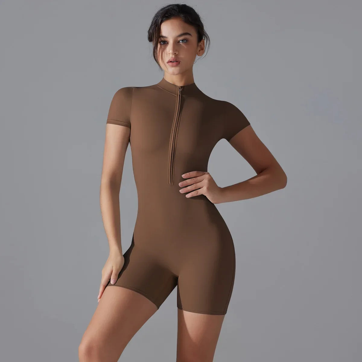 Summer Zipper Workout Jumpsuit Sports Overalls Women Gym Clothing Running Fitness Suits Gym Tracksuit Short Sportswear Yoga Set