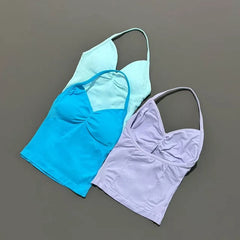 Women's Seamless V-Neck Yoga Tank Top - Sleeveless Gym Vest with Removable Pads