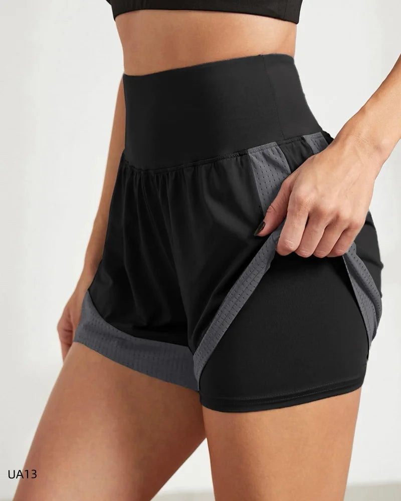 Women's 2-in-1 Double-Layer Sports Shorts - Running & Summer Gym Training Gear