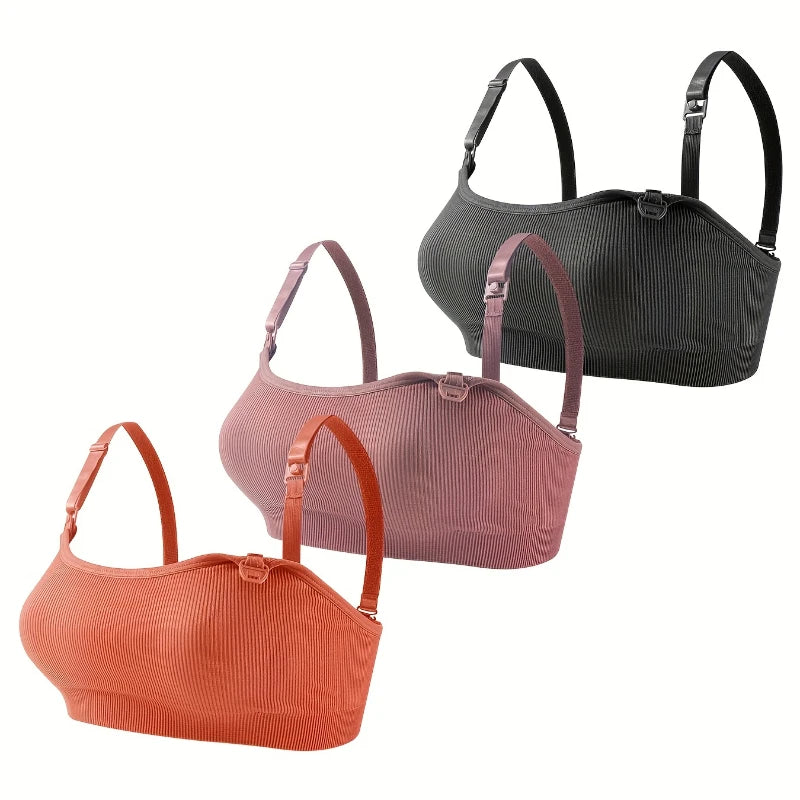 3-Piece Breathable Front-Open Nursing Bra Set - Wireless Full Cup Maternity Underwear