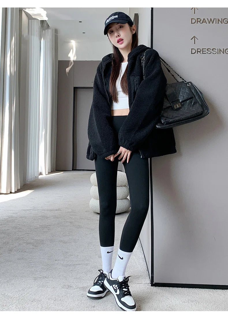 BIVIGAOS Autumn New Thin Rabbit Fleece Shark Leggings Women High Waist Elastic Pressure Slim Sport Fitness Winter Warm Leggings