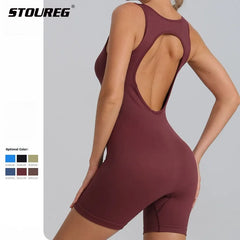 STOUREG Seamless vest one-piece yoga suit,women's high elasticity sports one-piece suit,lift the buttocks and back fitness suit