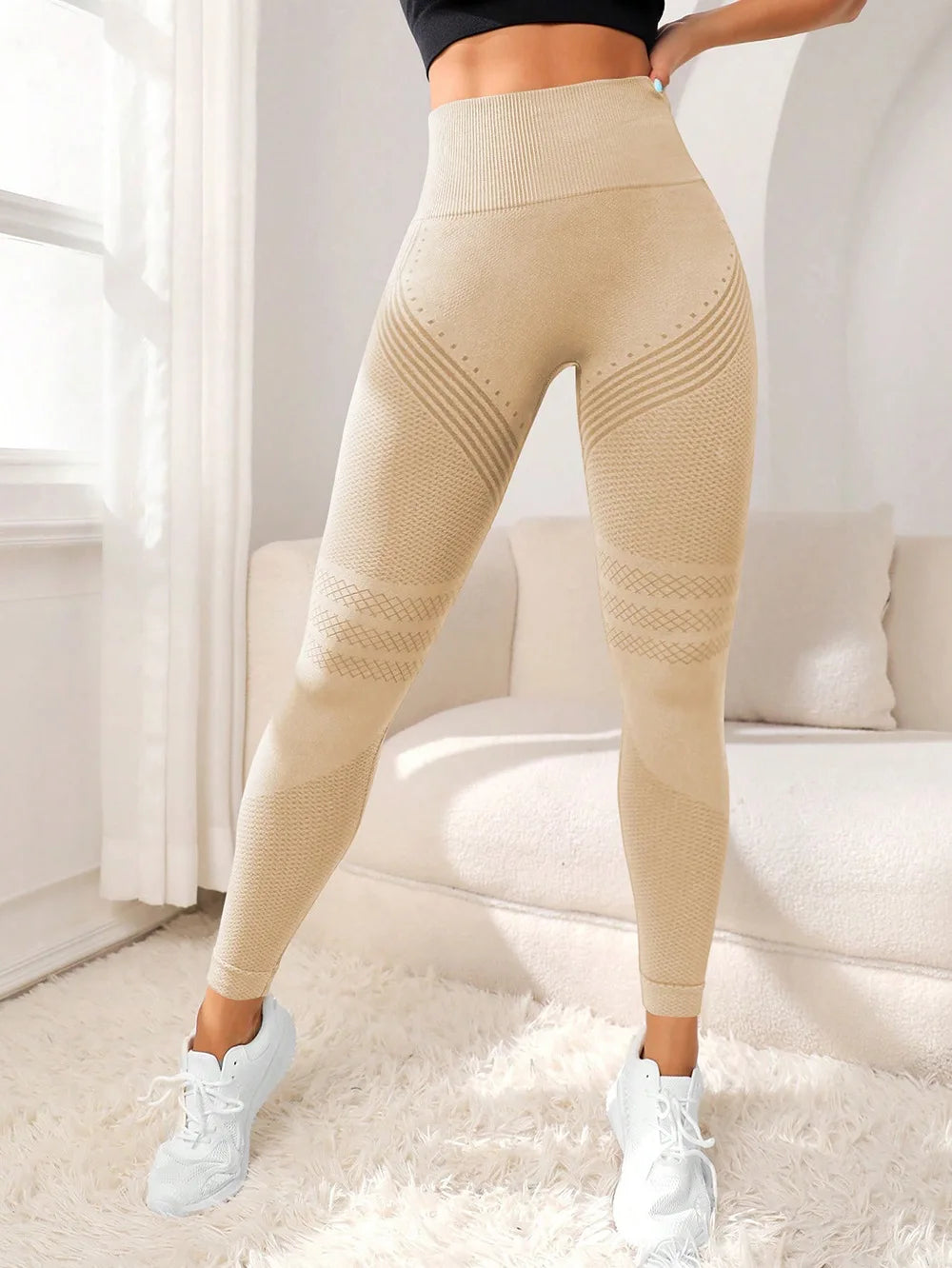 Sexy Line Hip Lifting Sports Tights Women High Waist Elastic Yoga Pants Running Fitness Pants Breathable Sports Leggings