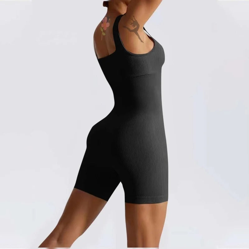 STOUREG Seamless threaded tight one-piece yoga wear,women's high elasticity sports one-piece,hip lifting shorts fitness clothing