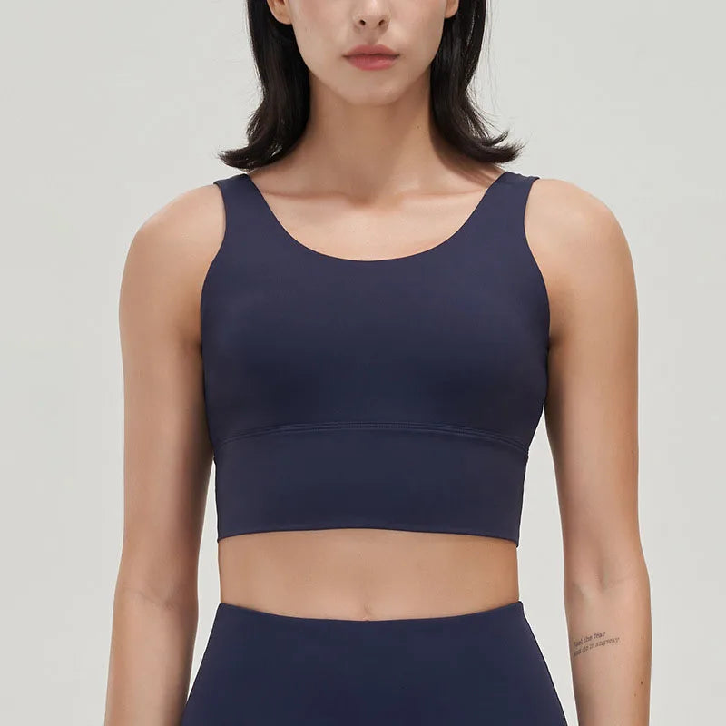 SOISOU Lycra Top Women Yoga Sports Bra Gym Fitness Crop Top Bras For Women Underwear Deep V Beautiful Back Chest Pad Removable