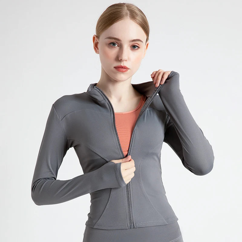 SOISOU Women's Jacket Yoga Sport Gym Coat Athletic Fitness Tight Fit Long Sleeved With Thumb Holes Jacket Womens Clothing