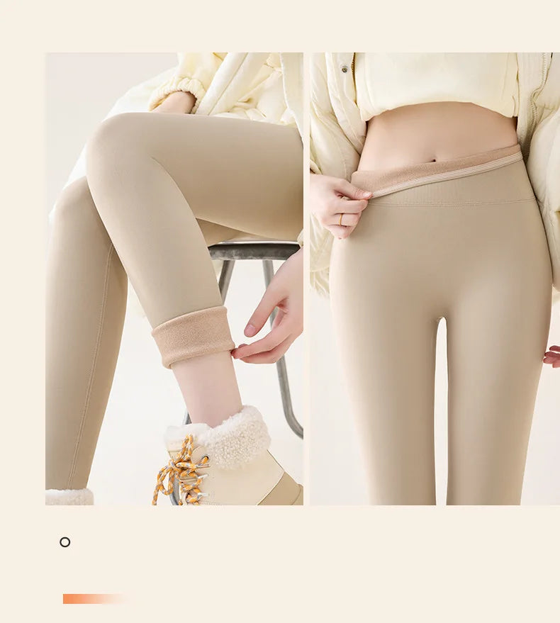 BIVIGAOS Autumn Winter High Waist Fleece Sharkskin Leggings Women Seamless Slim Tight-Fit Velvet Thickened Elastic Warm leggings
