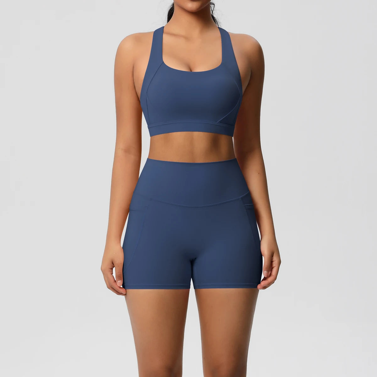 2-Piece Crossover Bra & Pocketed Yoga Set - Women's High-Impact Gym Tracksuit