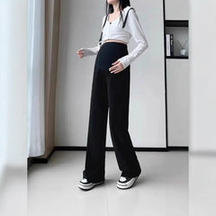Autumn & Winter Wide-Leg Maternity Pants - Loose Straight Elastic Waist Trousers
