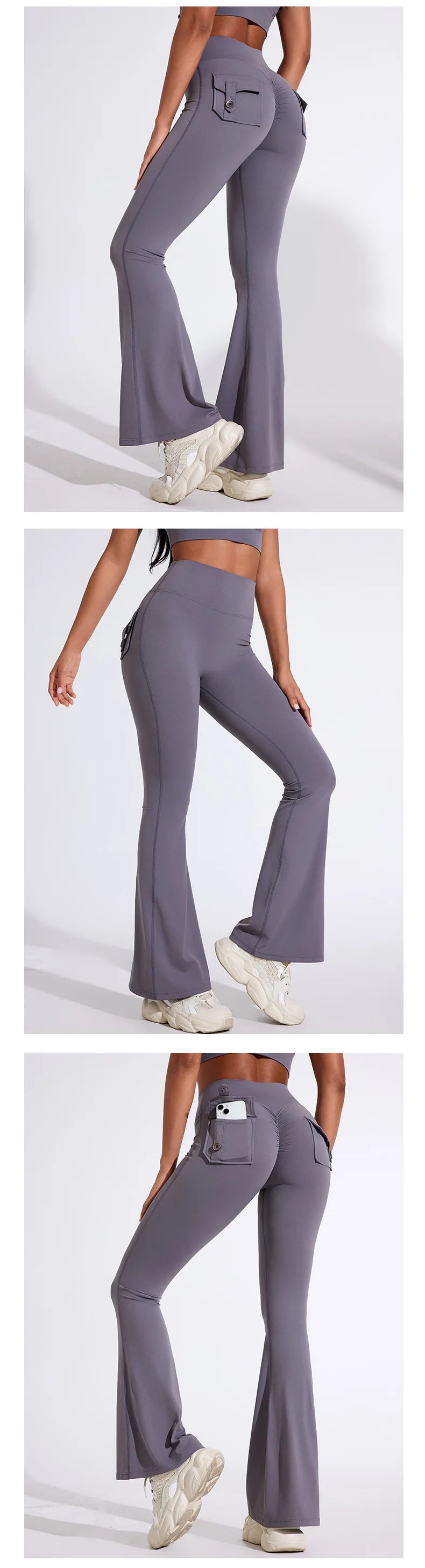 QINACTIVE Fashion Back Pocket  Flared Pants Women Tight-Fit Sexy Slim High Waist Pants Push Up Sport Fitness Flare Leggings