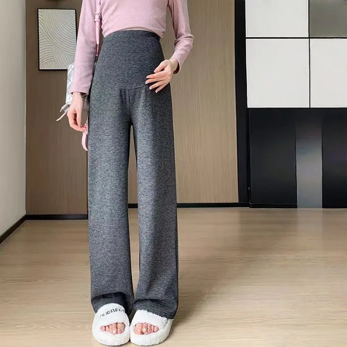 Autumn & Winter Wide-Leg Maternity Pants - Loose Straight Elastic Waist Trousers