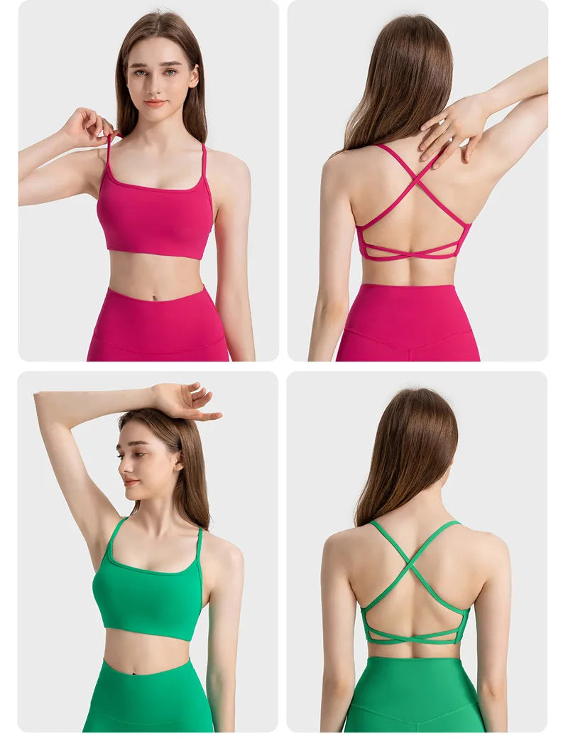 Stylish Cross Thin Straps Sports Bra Padded Gym Fitness Underwear For Women Beautiful Backless Workout Yoga Bra