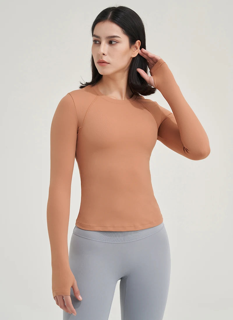 SOISOU Nylon Gym Top Yoga Shirt Fitness Sport Women Clothing Elastic Breathable Pilates Long Sleeve Tops 5 Colors 4 Size