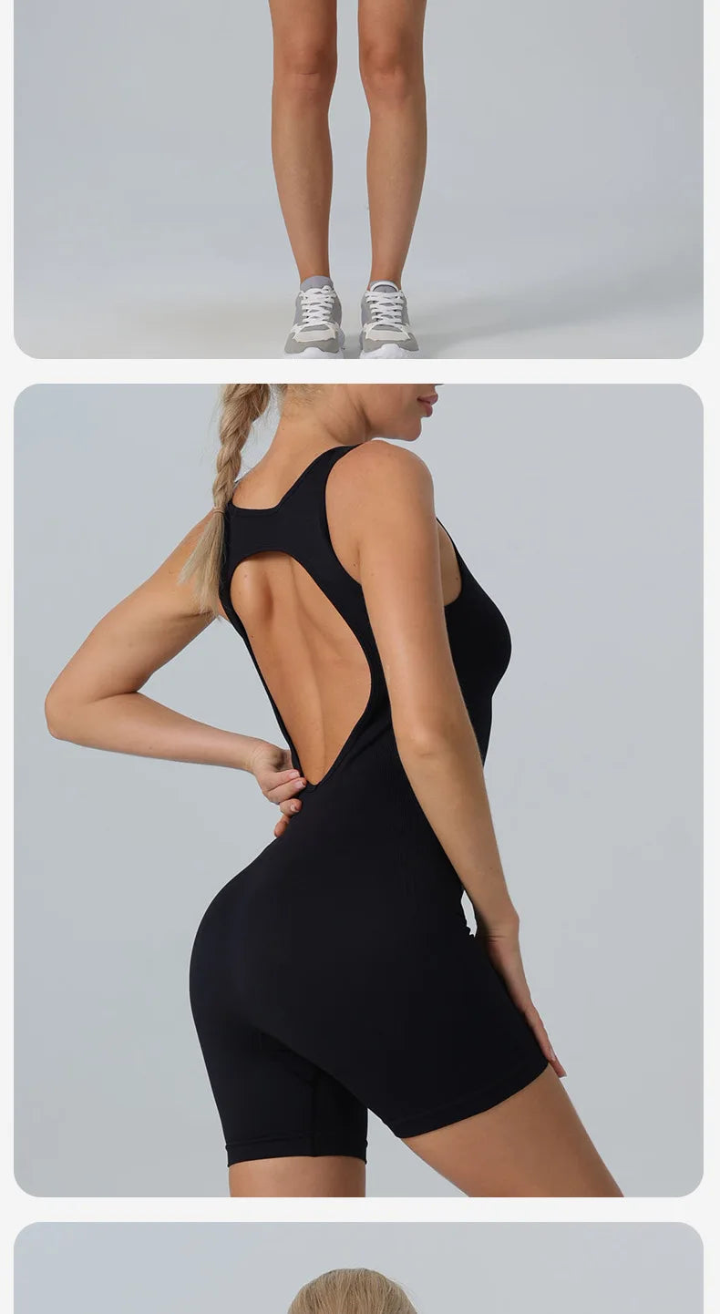 STOUREG Seamless vest one-piece yoga suit,women's high elasticity sports one-piece suit,lift the buttocks and back fitness suit