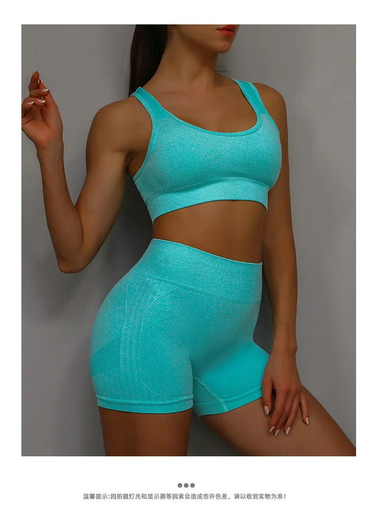 2 Pcs Yoga Set Women Hollow Back Sports Bra+Hip Lifting Sports Shorts Workout Set Seamless Fitness Gym Set Sportswear Tracksuit