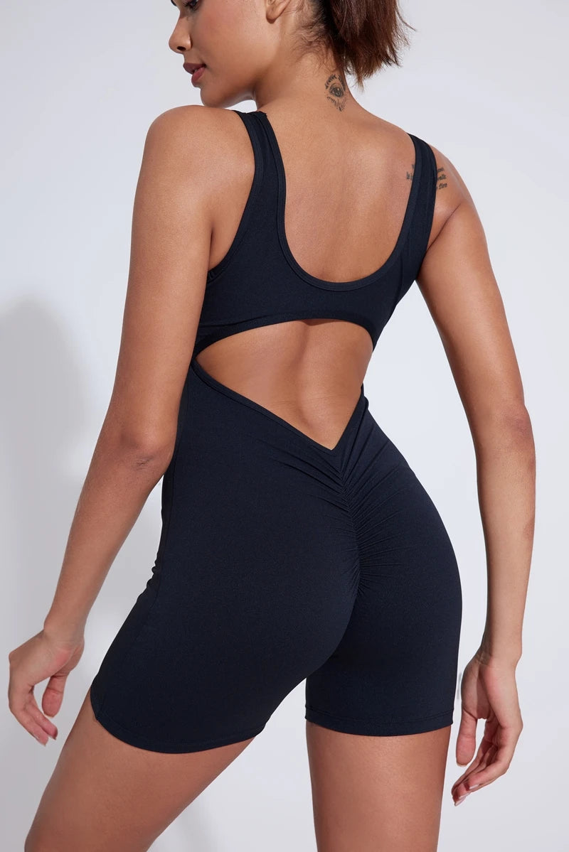 QINACTIVE sports jumpsuit quick drying integrated V-shaped back running fitness suit tight fitting beautiful back yoga suit
