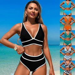 Women's V-Neck High-Waisted Bikini | Solid & Floral 2-Piece Swimwear | Befit